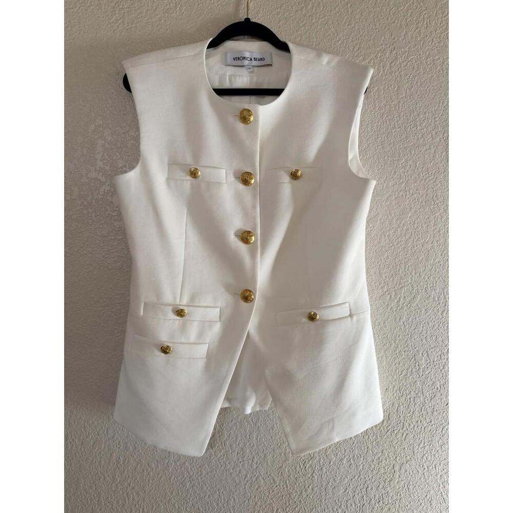 New Veronica Beard Tamara Linen Vest In Off-white Size 10 $548 - Picture 4 of 11